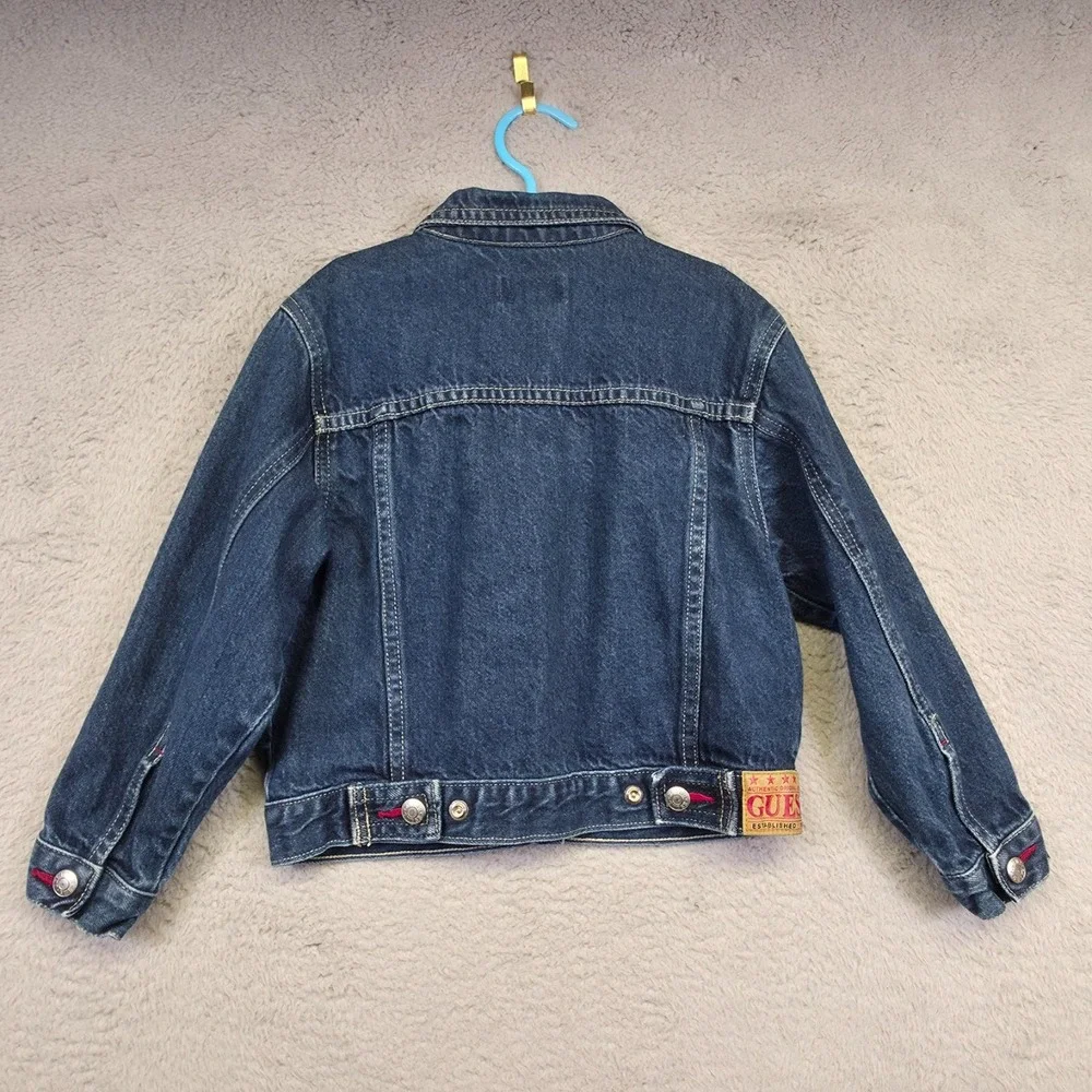 Vintage Guess Jacket Girl 6 Blue Denim‎ Dark Wash Classic Western Trucker Y2K